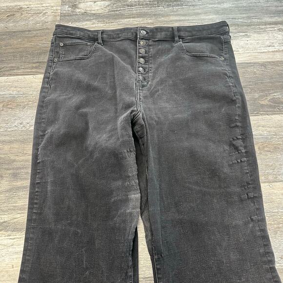 American Eagle Black Women 24 Exposed Buttonfly Wide Flare Leg Bell Jeans 42" - Picture 4 of 14